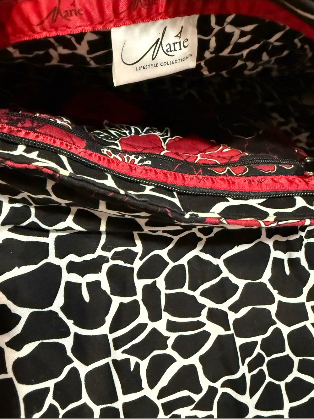 Marie Black & Red Floral Quilted Shoulder Bag (eligible for 3 for $25) - Picture 3 of 3